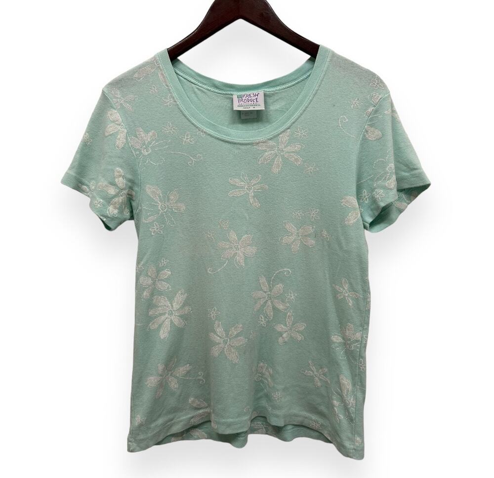 Fresh Produce Teal Spring Flower Print T-shirt Medium